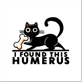 Funny black Cat Holding Human Bone Posters and Art